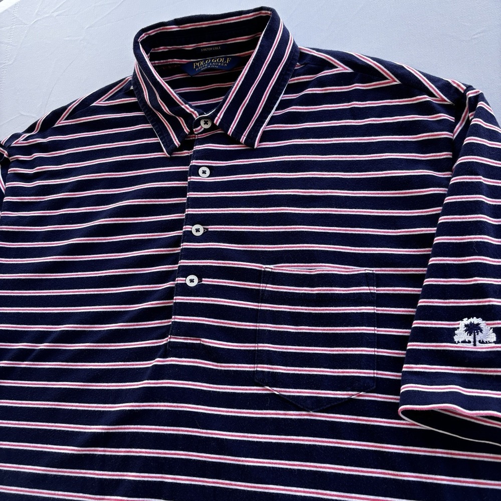 Polo Ralph Lauren Golf Stretch Lisle Polo Shirt Mens Large Navy Stripe Made Peru